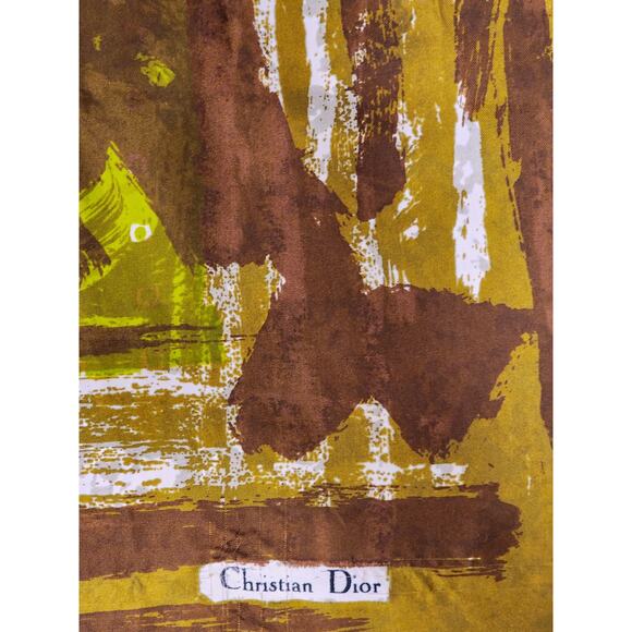 CHRISTIAN DIOR Silk Scarf Timeless Abstract Shades of Green Vintage Retro Glam - Picture 3 of 8